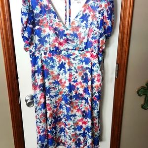 Calvin Klein floral dress with short decorative sleeve.